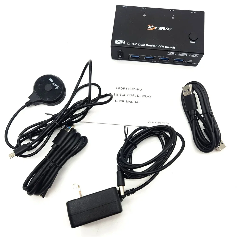 ANGEET KVM Switch 2 Monitors 2 Computers HDMI DisplayPort 4K‎ 144Hz USB 3.0